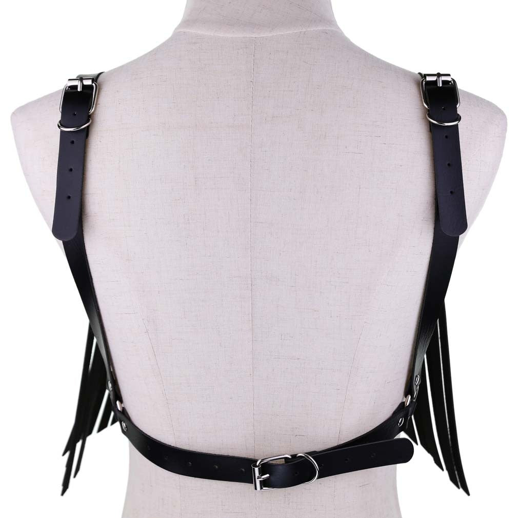 Bikini Bra PU Leather Fringed Sling Bra Straps Chest Strap Waist Belt