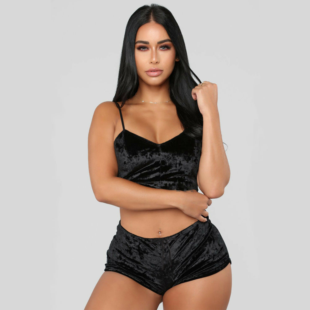 European and American Sexy Lingerie Foreign Trade Hot Sale Sexy V-neck Slim Underwear Multicolor Two-piece Suit