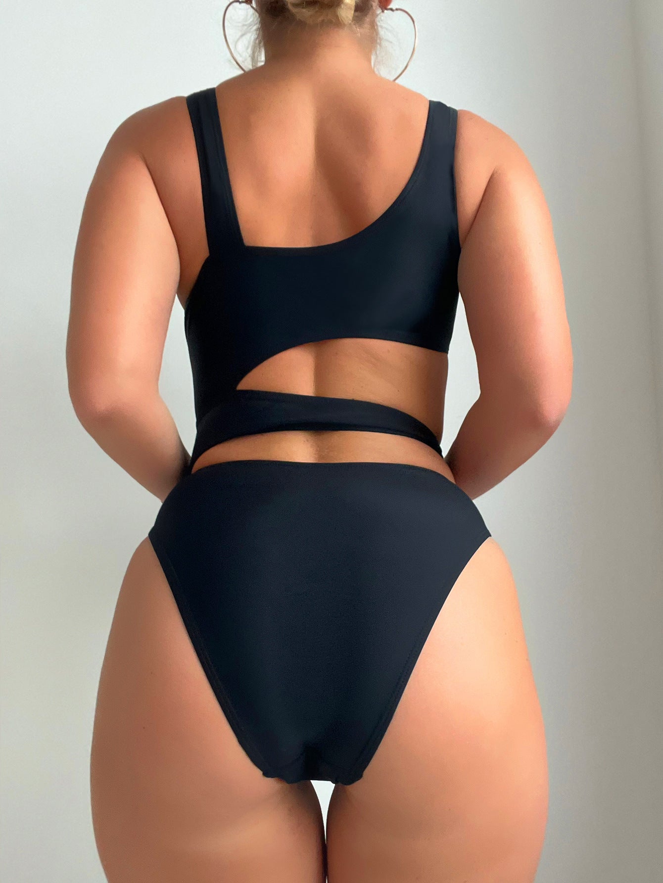 2024 New Solid Color Hollow High Cut Sexy Siamese Swimsuit