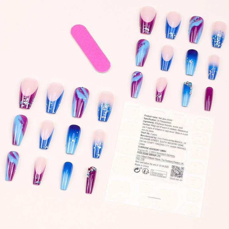 French Style Nail Tip Wear Armor Middle Nail Stickers Blue Purple Gradient Nail Tip