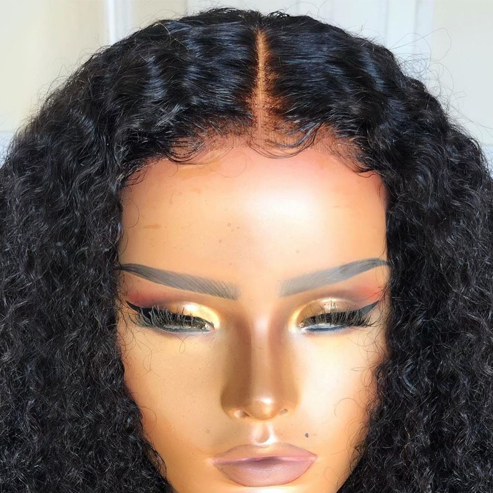 Density Long Kinky Curly Wig Lace Front Human Hair Fluffy