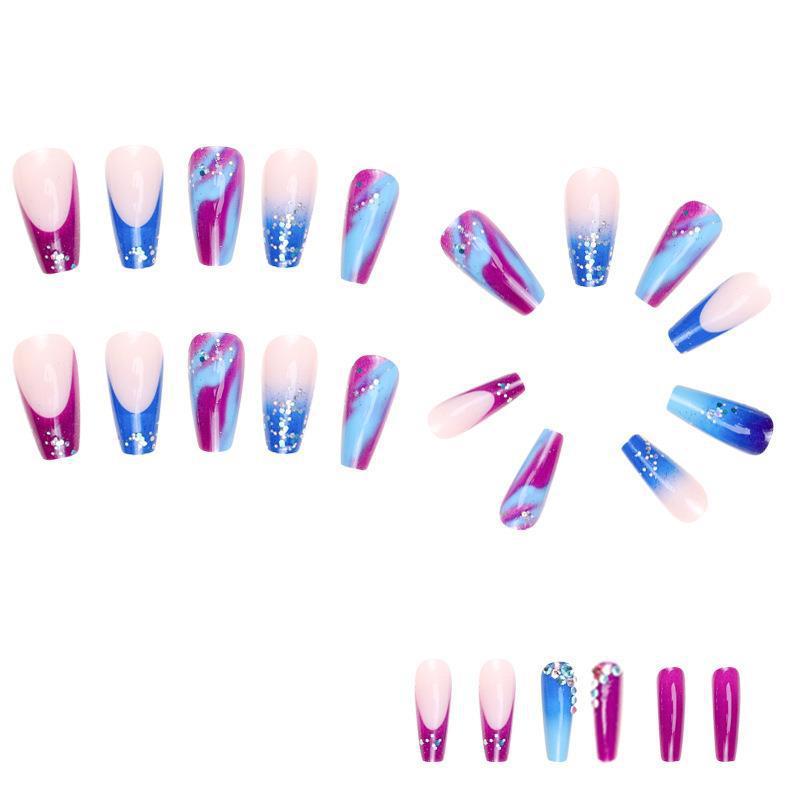 French Style Nail Tip Wear Armor Middle Nail Stickers Blue Purple Gradient Nail Tip